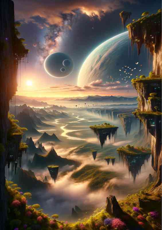 A vertical view from a fantasy planet show casing green beauty
