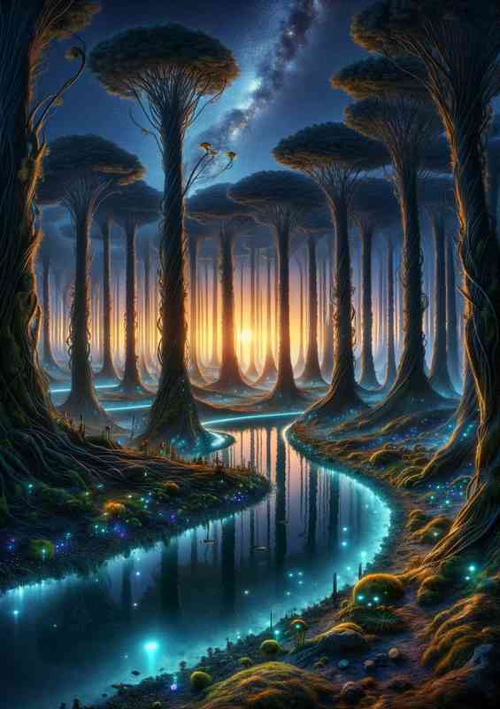 A view from a fantasy planet depicting blue open rivers