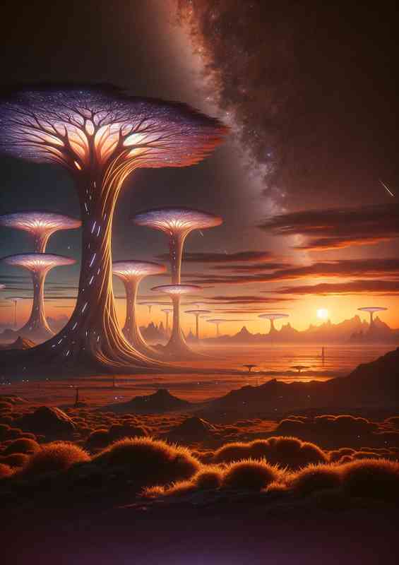 Trees fantasy planet vast open landscape