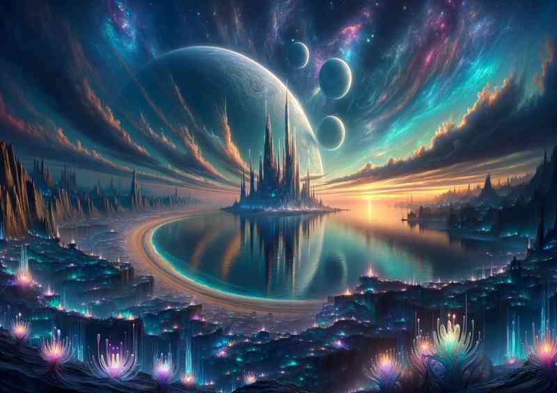 A breathtaking fantasy castle a unique sky