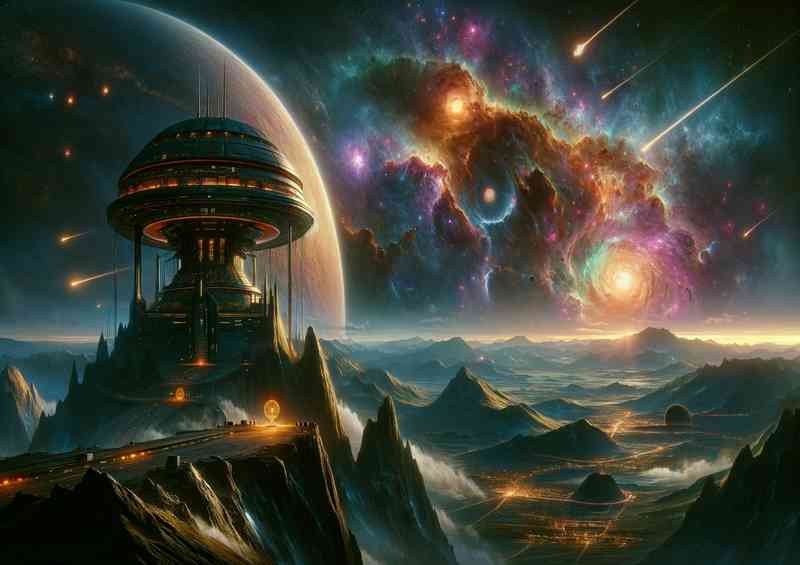A fantasy planet The scene depicts a large ancient alien outpost