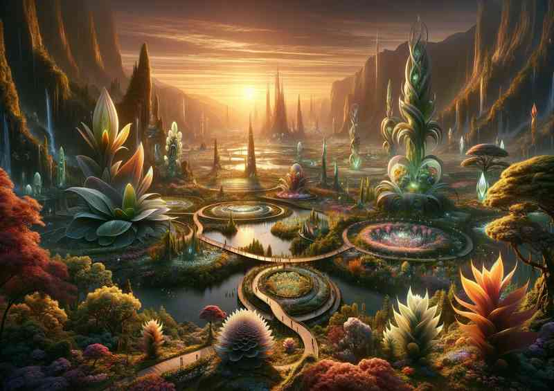 A view from a fantasy planet presents a large alien botani