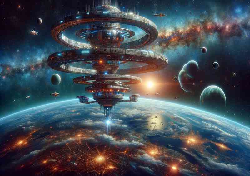 A view from space near a fantasy planet