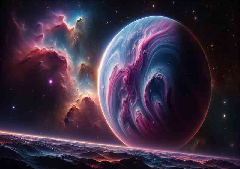 An showcasing a more minimalistic yet fantastical space scene