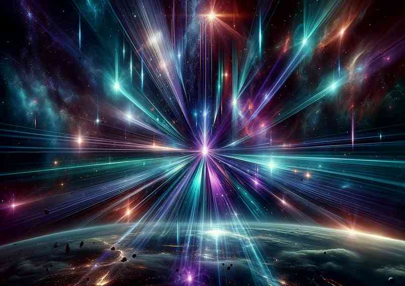 Fantasy scene with almost no planetary elements just beams