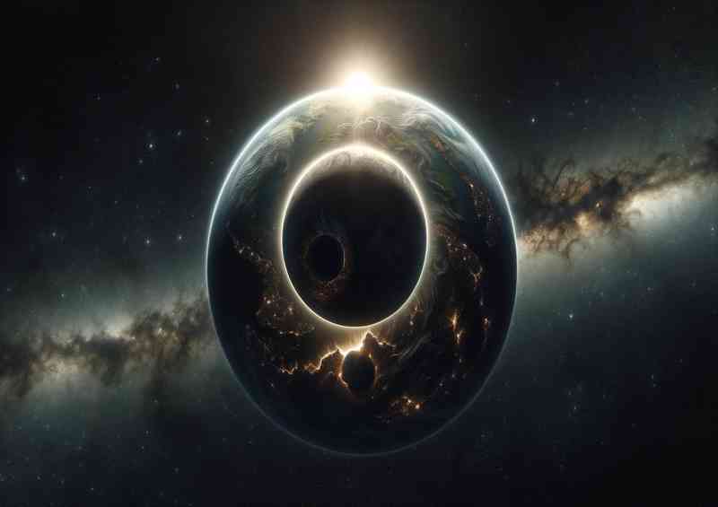 Space of a fantasy planet during a solar eclipse