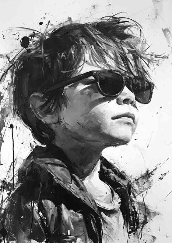 A little boy wearing sun glasses