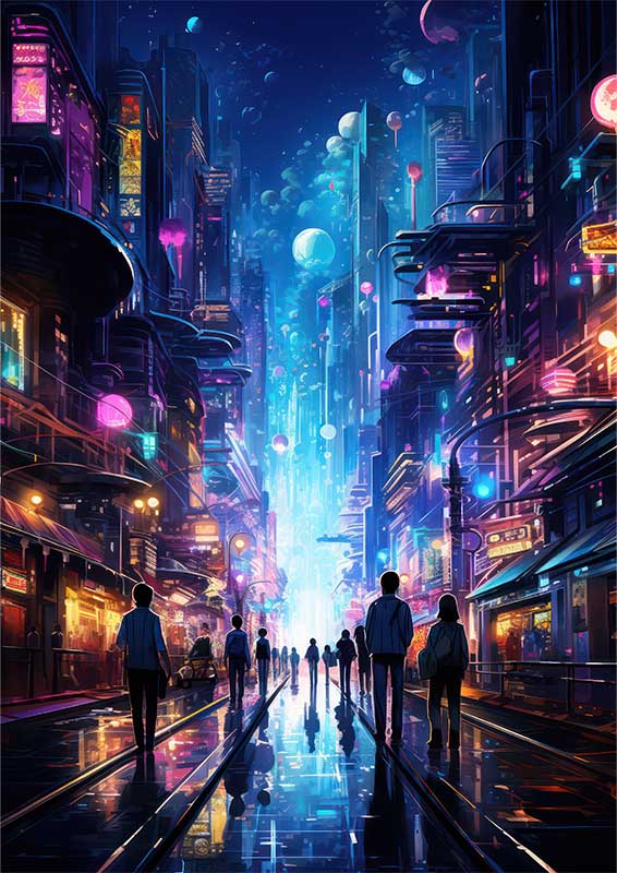 Technoir Tales cyber city with people
