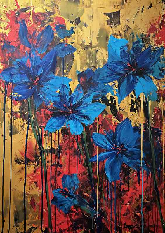 Blue and red flowers in bloom art