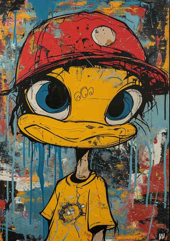 Cartoon duck with a red hat