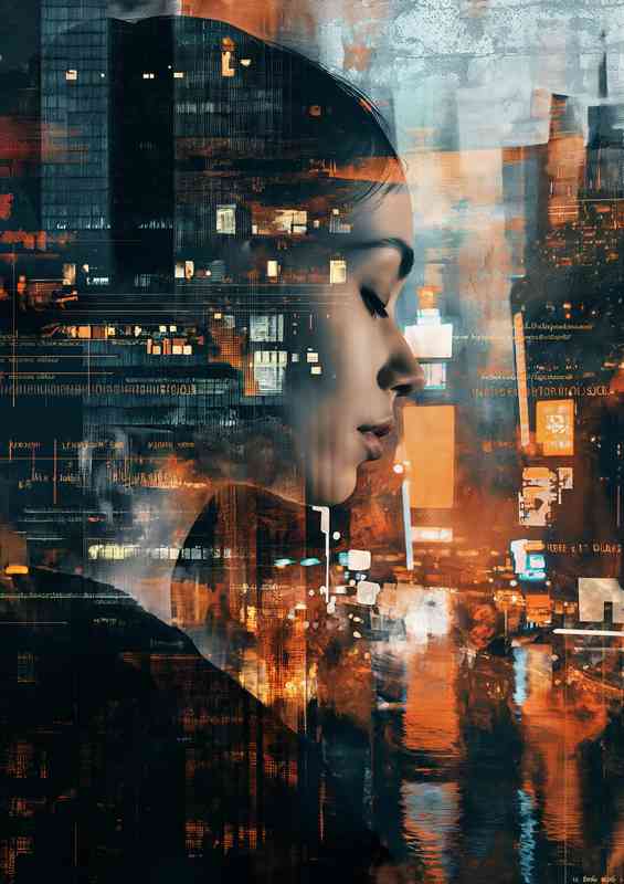 City landscape with a womans face
