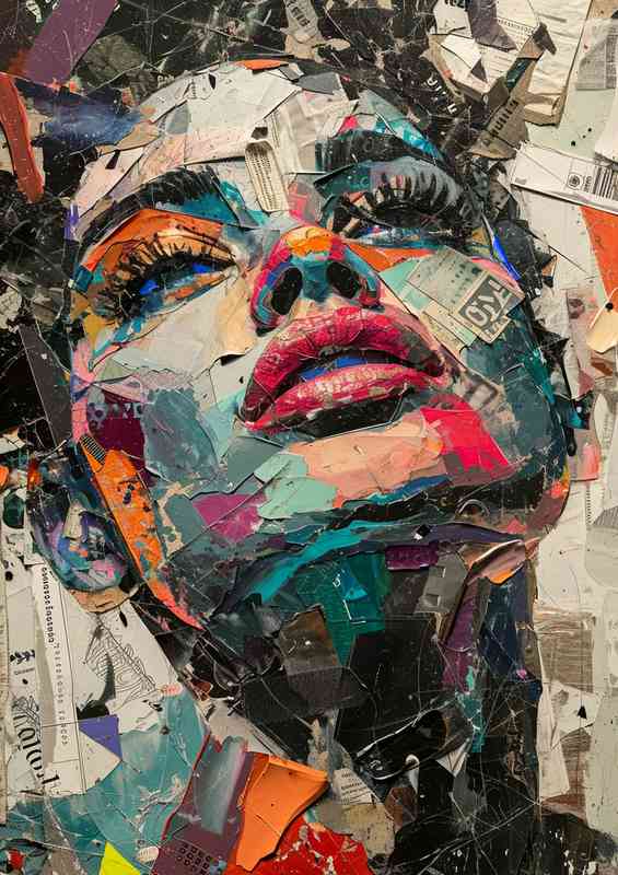 Collage with a womans head and face