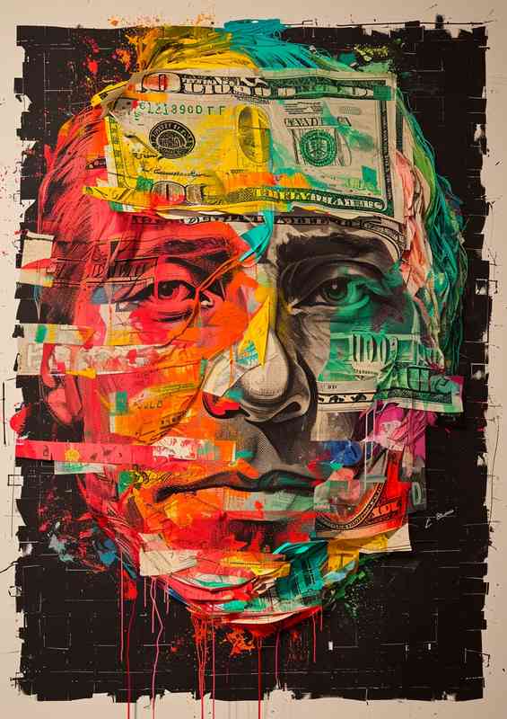 Colorful paper painting with a dollar