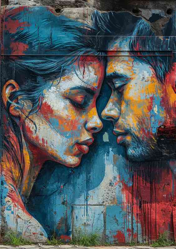 Couple on the wall in love
