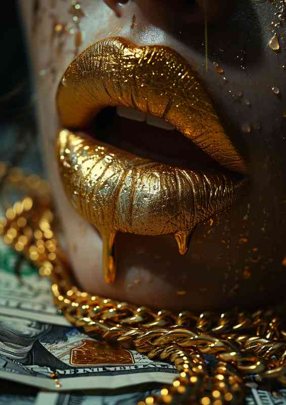 Dripping gold lips and hundered dollar bills