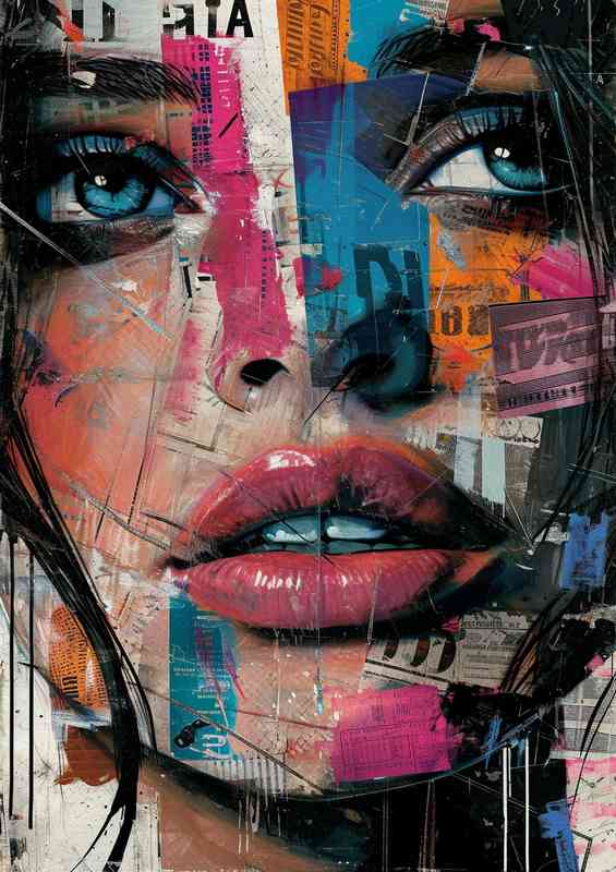 Face of a woman with print style art
