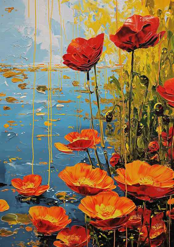 Flowers by the lake in oreange