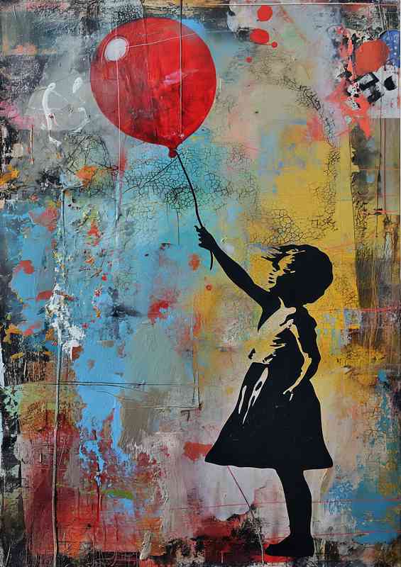 Girl with red ballon banksy style graffiti
