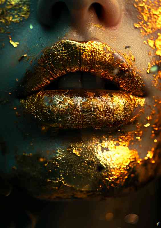 Gold painted lips art