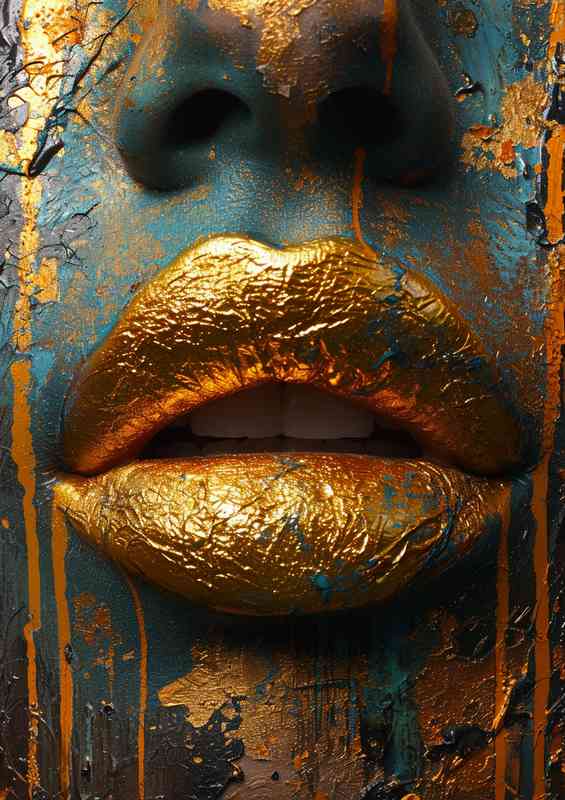 Golden lips on a painted face