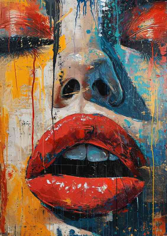 Good vibes lady art with red lipstick