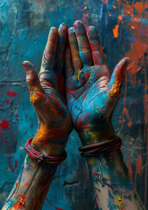 Graffiti covered hands colourful