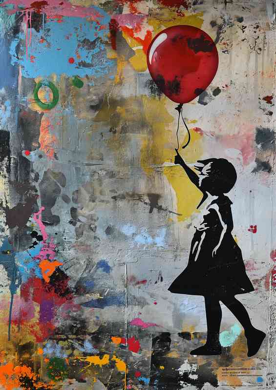 Graffiti girl and balloon in the style of collage