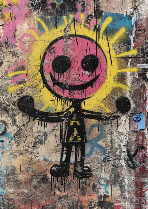 Graffitied figure mr pink head street art