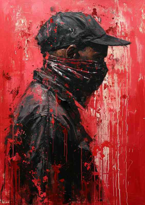 Man in a bandana red street art