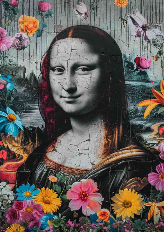 Mona lisa surrounded by flowers new age art