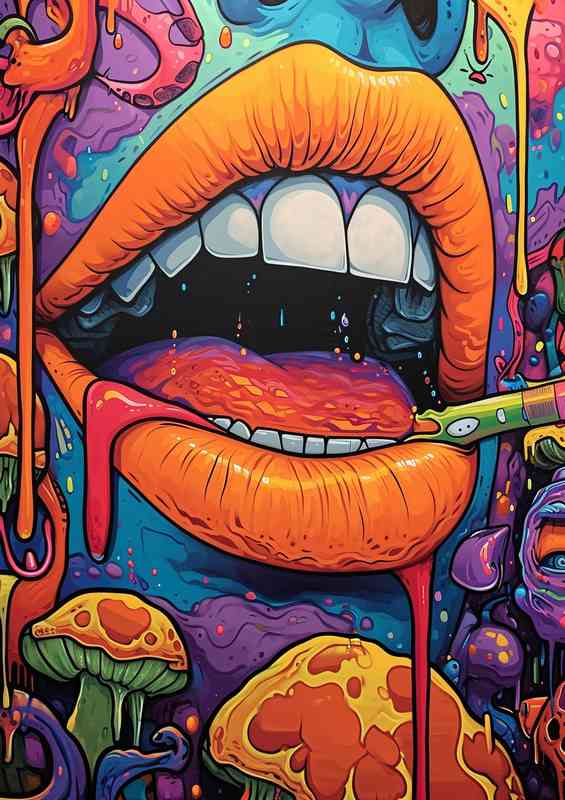 Mural with and orange lips