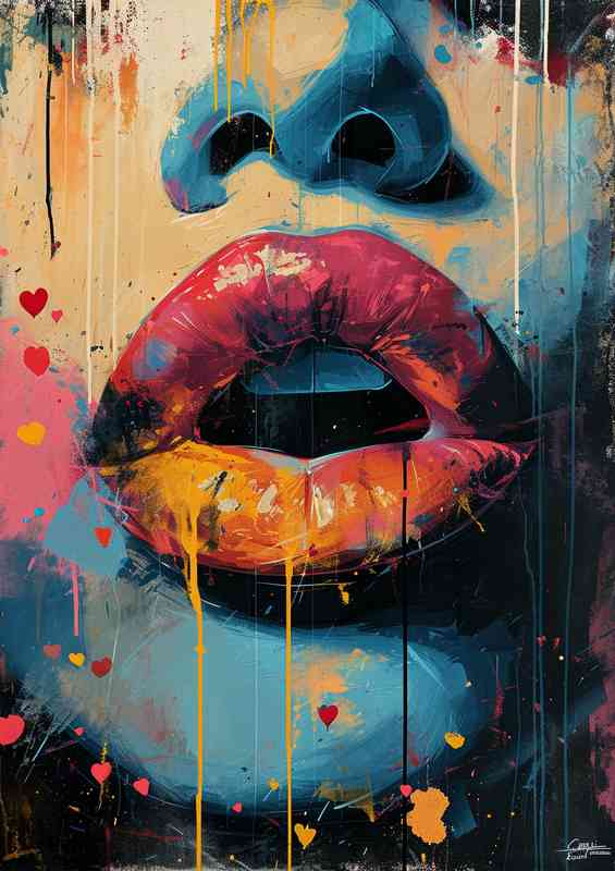Painted lips with small hearts
