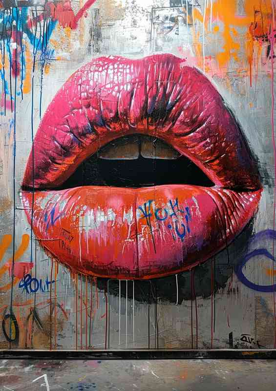 Painted red lips modern street art