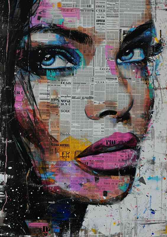 Pink lips and blue eyes street paper art