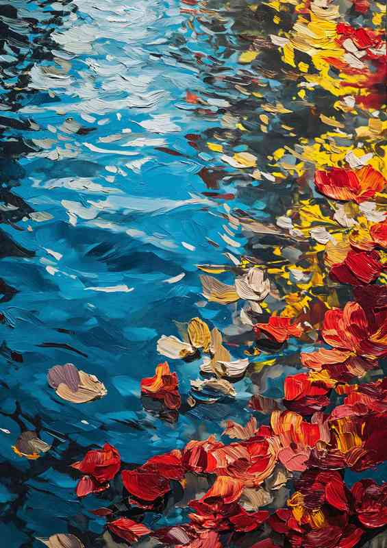 Red flowers and blue water painted style