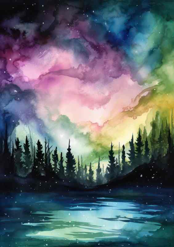 Glistening Trees Under the Aurora Sky A Sight to Behold