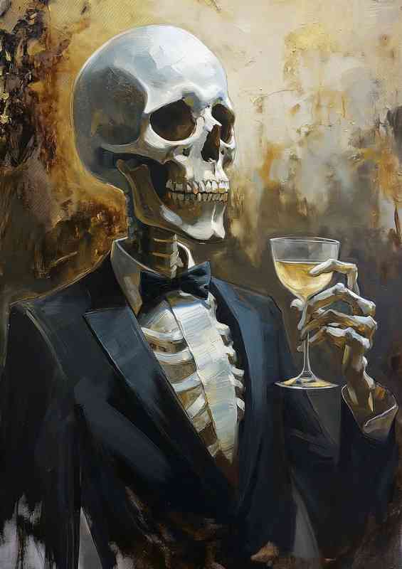 Skeleton in a suit making a toast