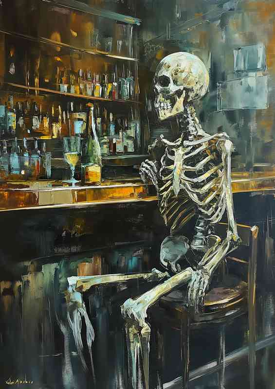 Skeleton waiting for the bartender