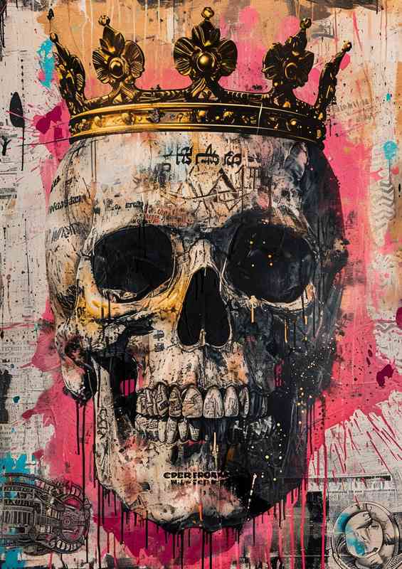 Skull adorned with a crown in the style of graffiti