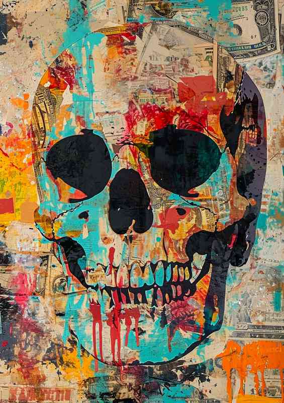 Skull street art in a painted style