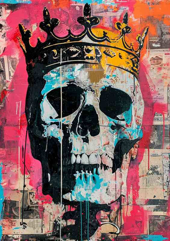 Skull with a crown on a piece of colored paper