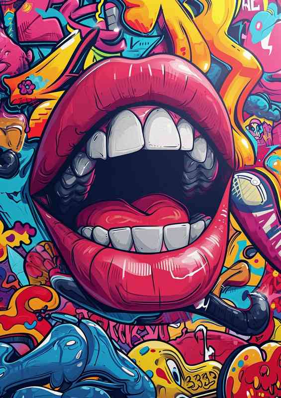 Smilling mouth red lips street art
