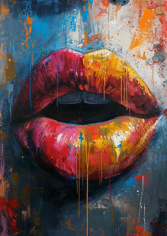 Street art painted lips with baby hearts