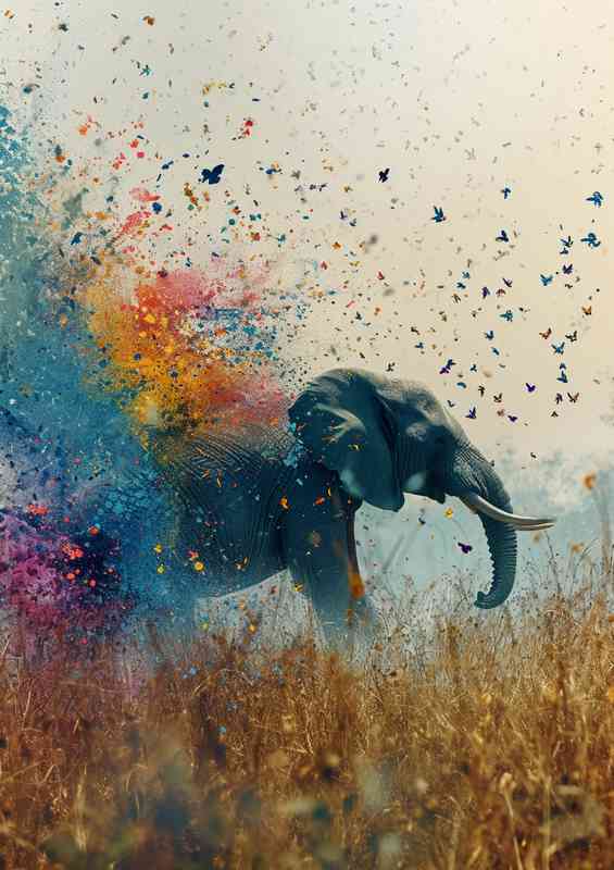 The Elephant dawned with butterfiles art