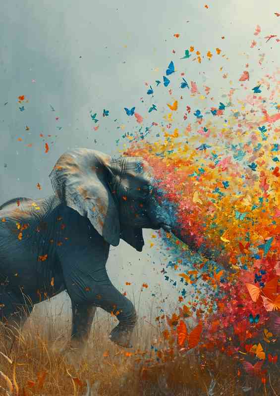 The Elephant spraying butterflies in the sky
