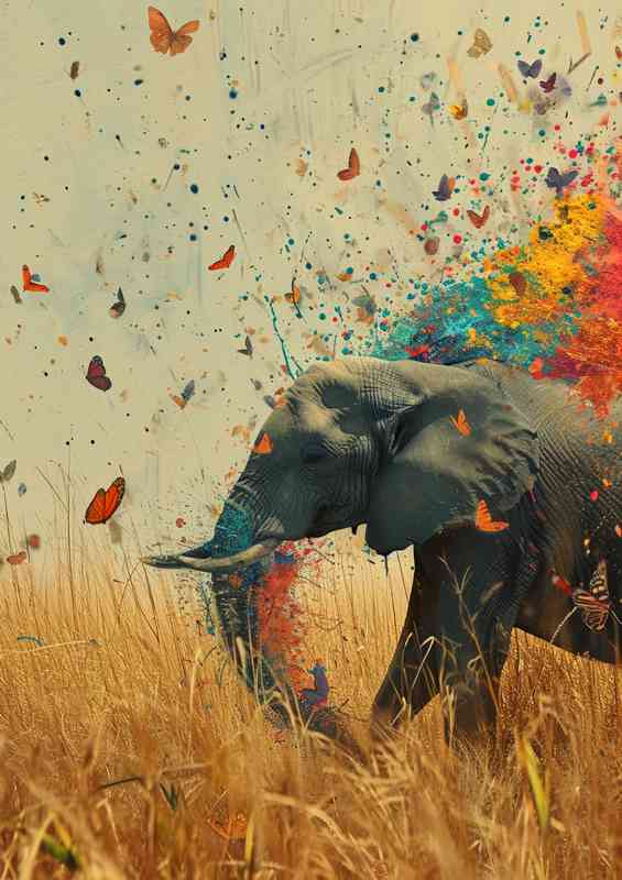 The Elephant with the colourful butterflies art