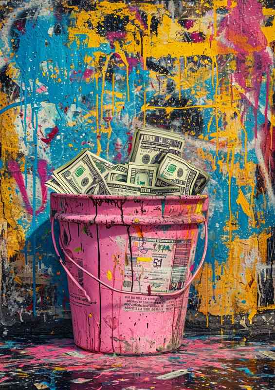 The pink bucket full of cash