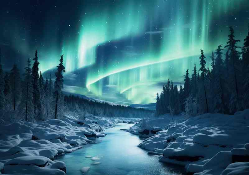The Art of Nature Snow Trees Lit by Aurora