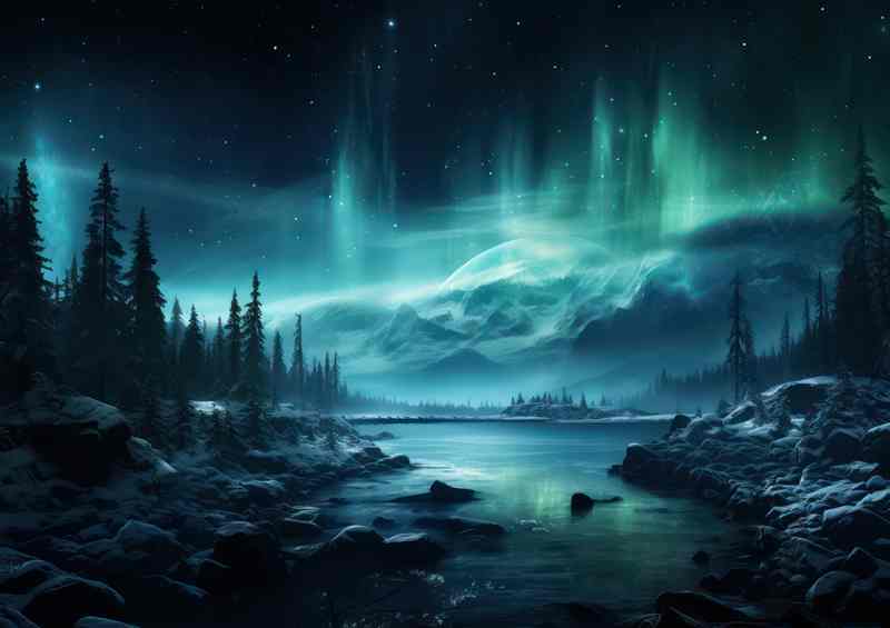 Aurora Reflections Snow Trees & Light Show