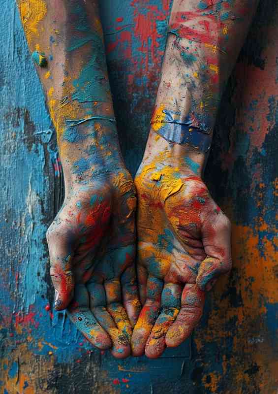 Wallpaper with graffiti covered hands